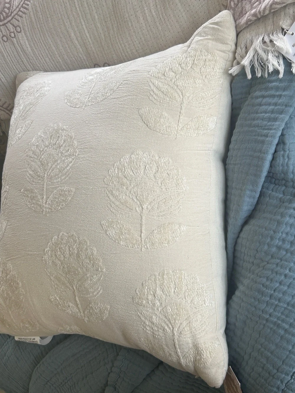 Textured Large Throw Pillow NEW! 20 x 20 Solid Natural Cream Raised Boho Floral